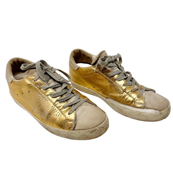 Golden Goose Superstar GGDB Gold Foil Distressed Lace Up Sneakers EU 37 - Picture 1 of 8